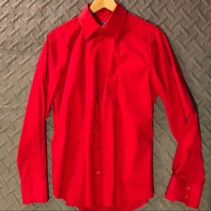 H&M solid red button down